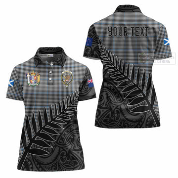 Gladstone (Gladstanes) Crest Tartan Women's Polo Shirt with New Zealand Silver Fern Half Style