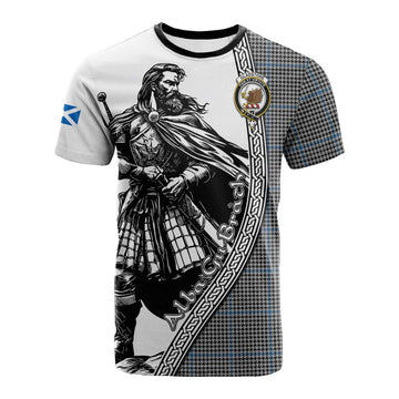 Gladstone (Gladstanes) Tartan Clan Crest Cotton T-shirt with Highlander Warrior Celtic Style