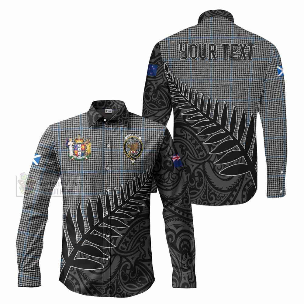 Tartan Vibes Clothing Gladstone (Gladstanes) Crest Tartan Long Sleeve Button Shirt with New Zealand Silver Fern Half Style