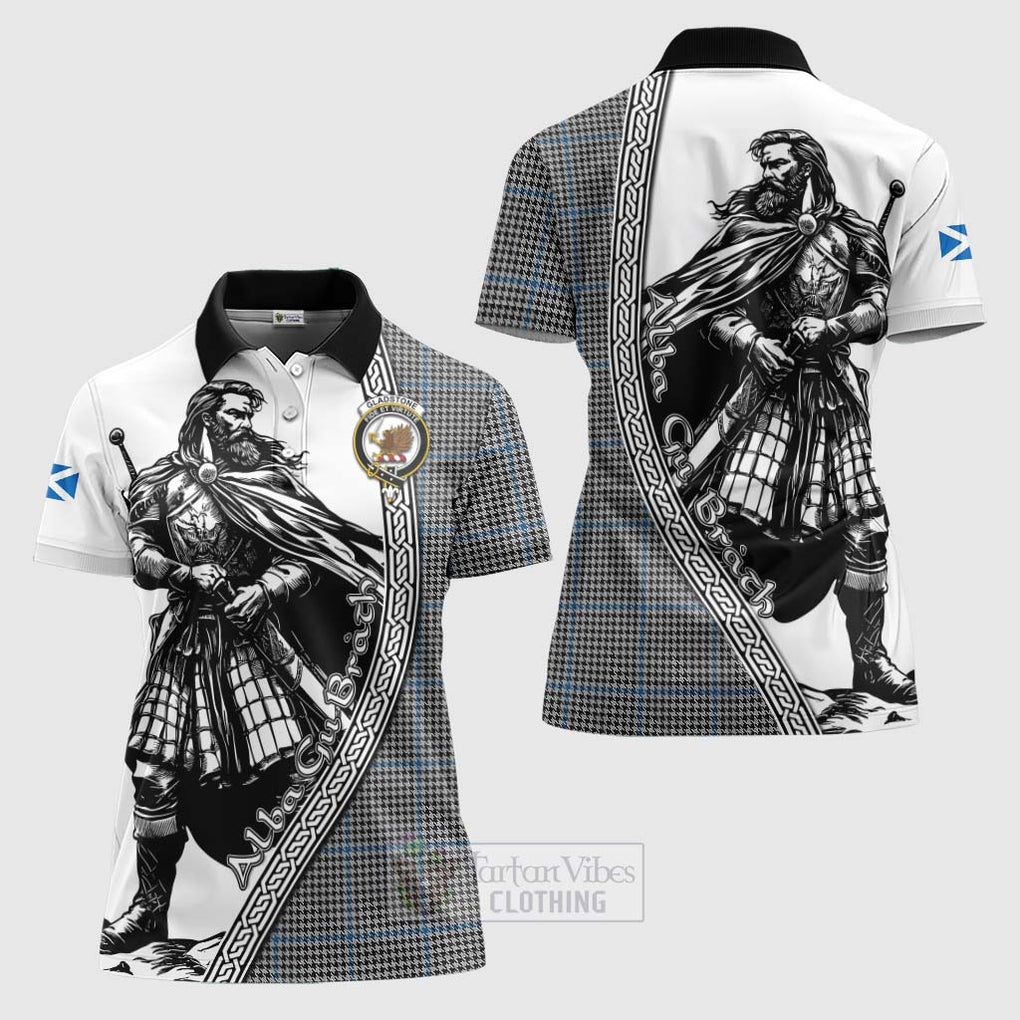 Tartan Vibes Clothing Gladstone (Gladstanes) Tartan Clan Crest Women's Polo Shirt with Highlander Warrior Celtic Style