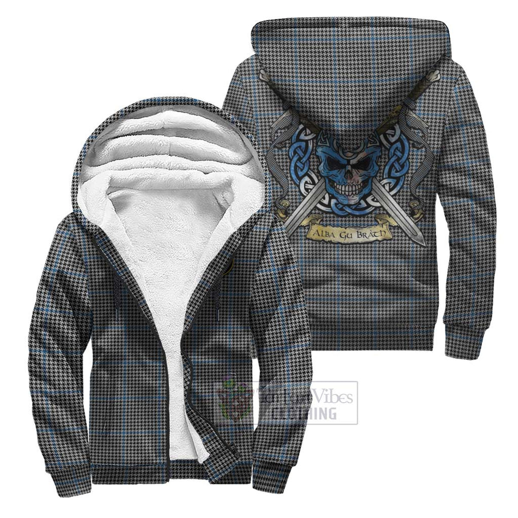 Tartan Vibes Clothing Gladstone (Gladstanes) Tartan Sherpa Hoodie with Family Crest Celtic Skull Style