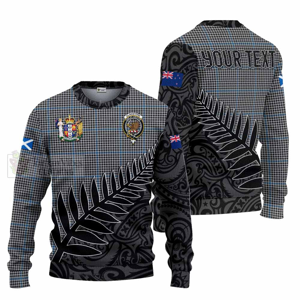 Tartan Vibes Clothing Gladstone (Gladstanes) Crest Tartan Knitted Sweater with New Zealand Silver Fern Half Style