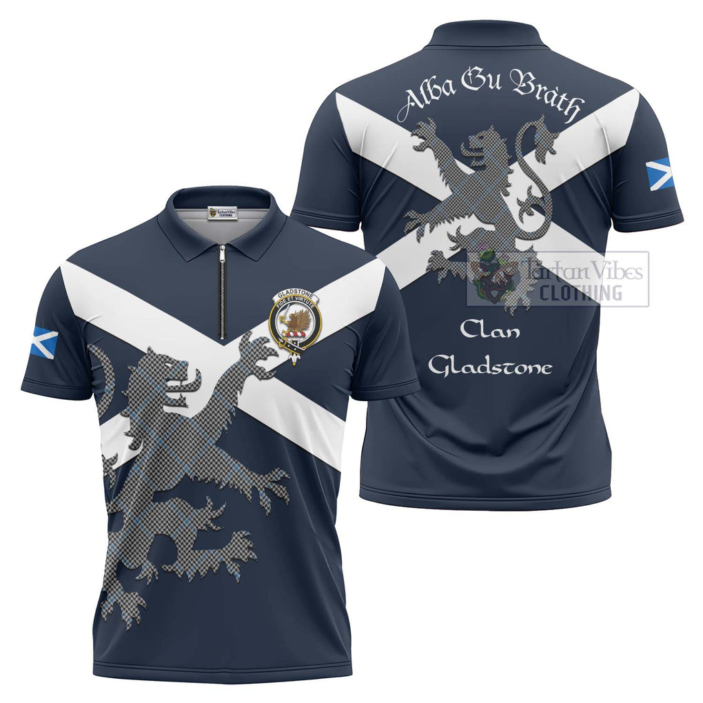 Tartan Vibes Clothing Gladstone (Gladstanes) Tartan Lion Rampant Zipper Polo Shirt – Proudly Display Your Heritage with Alba Gu Brath and Clan Name