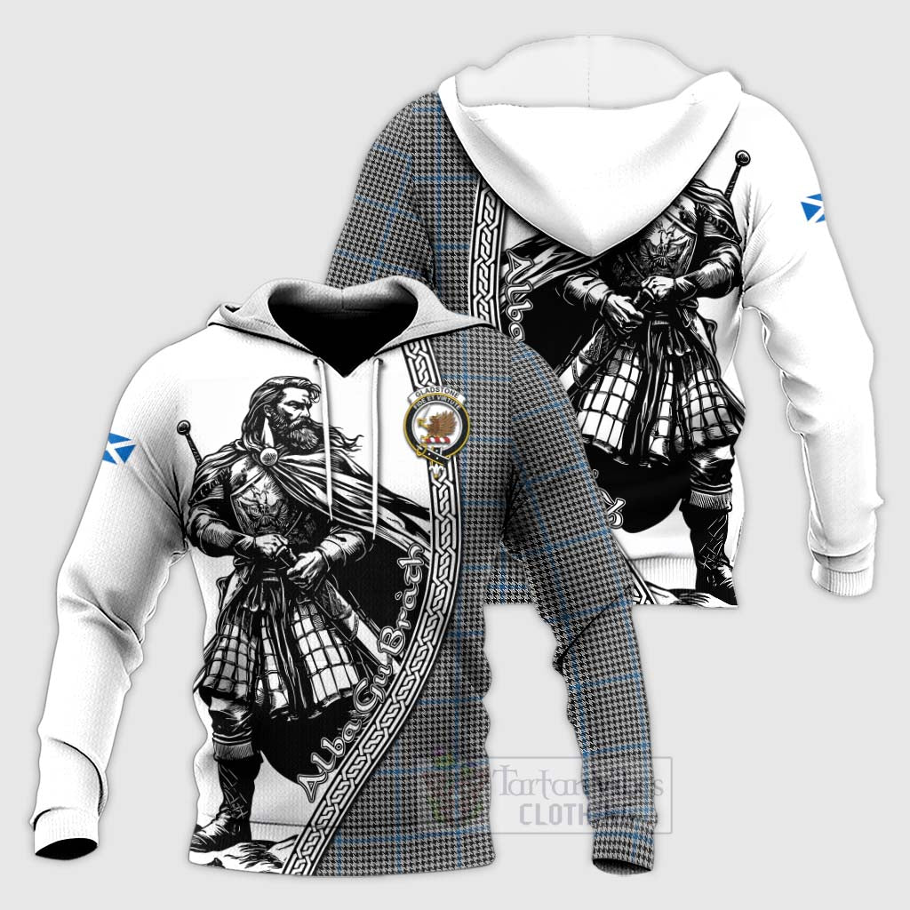 Tartan Vibes Clothing Gladstone (Gladstanes) Tartan Clan Crest Knitted Hoodie with Highlander Warrior Celtic Style