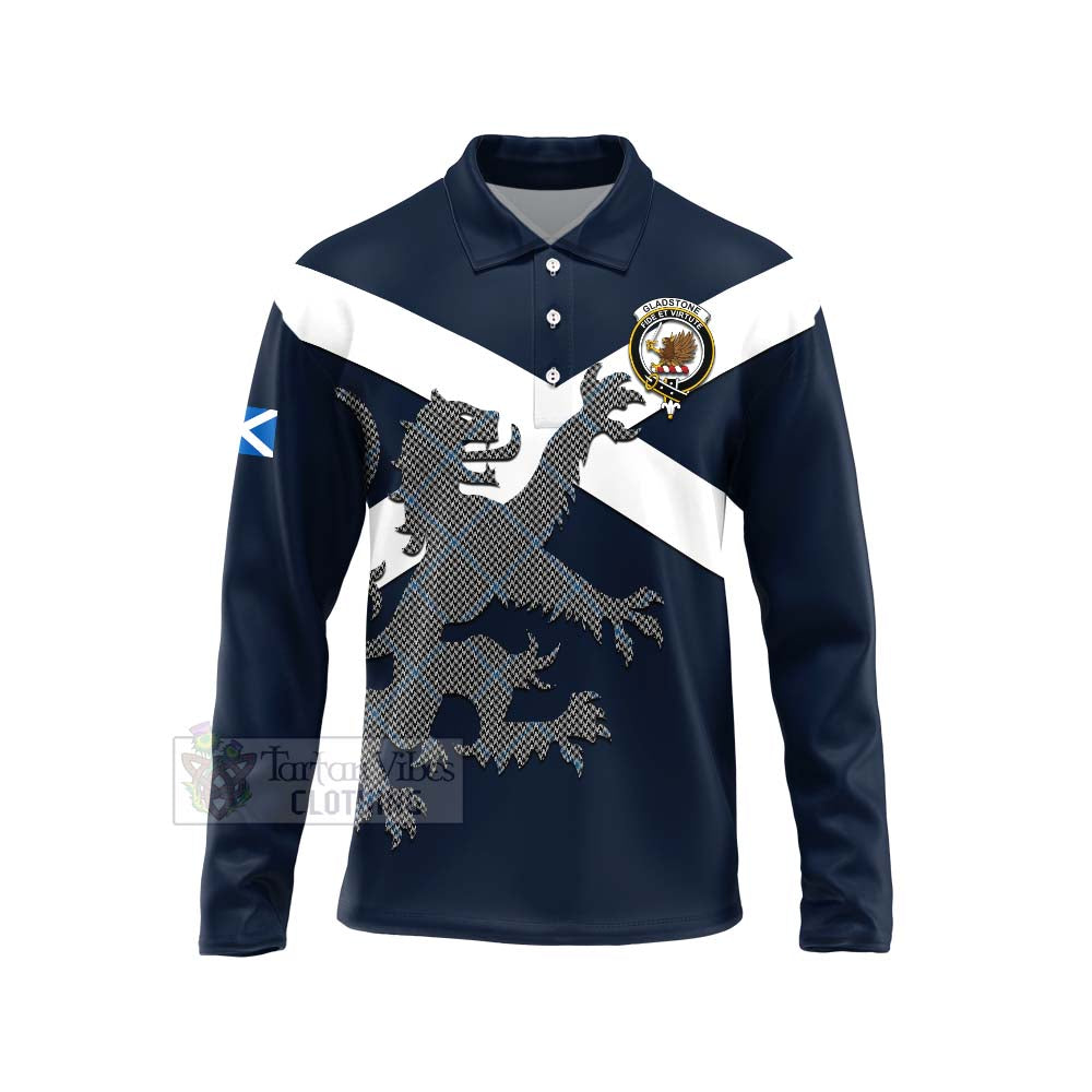 Tartan Vibes Clothing Gladstone (Gladstanes) Tartan Lion Rampant Long Sleeve Polo Shirt – Proudly Display Your Heritage with Alba Gu Brath and Clan Name