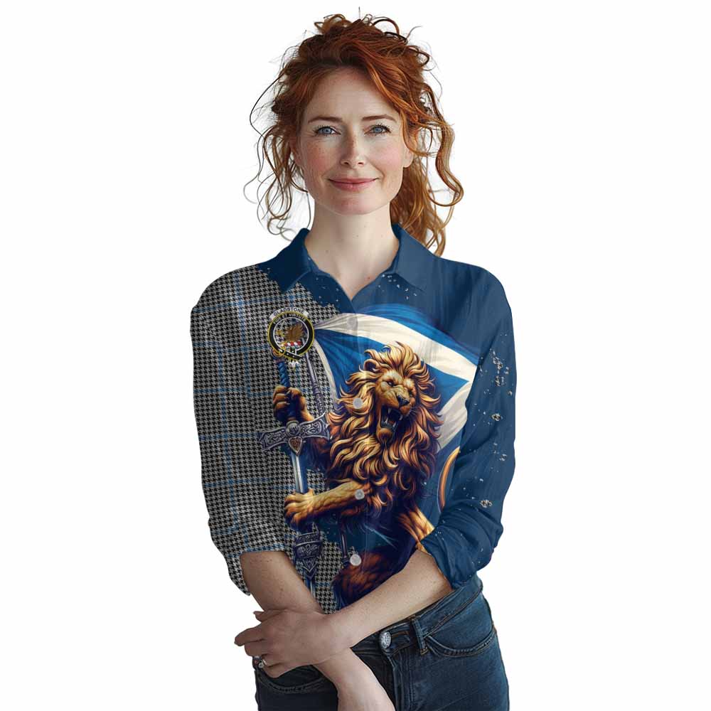 Tartan Vibes Clothing Gladstone (Gladstanes) Tartan Family Crest Women's Casual Shirt with Scottish Majestic Lion