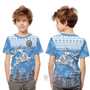 Gladstone (Gladstanes) Clan Christmas Kid T-Shirt Celtic Reindeer Style