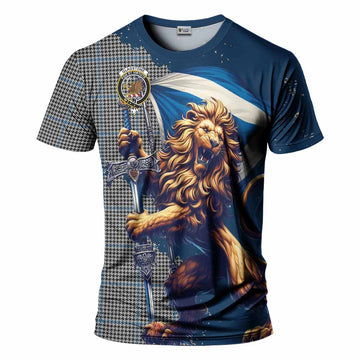 Gladstone (Gladstanes) Tartan Family Crest T-Shirt with Scottish Majestic Lion