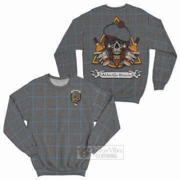 Gladstone (Gladstanes) Tartan Sweatshirt with Family Crest and Bearded Skull Holding Bottles of Whiskey