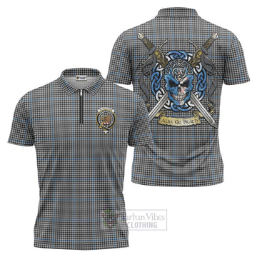 Gladstone (Gladstanes) Tartan Zipper Polo Shirt with Family Crest Celtic Skull Style