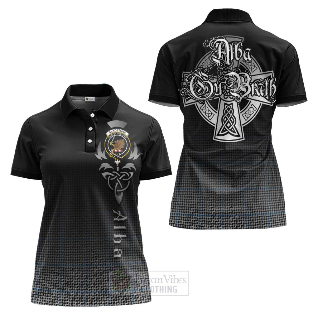 Tartan Vibes Clothing Gladstone (Gladstanes) Tartan Women's Polo Shirt Featuring Alba Gu Brath Family Crest Celtic Inspired