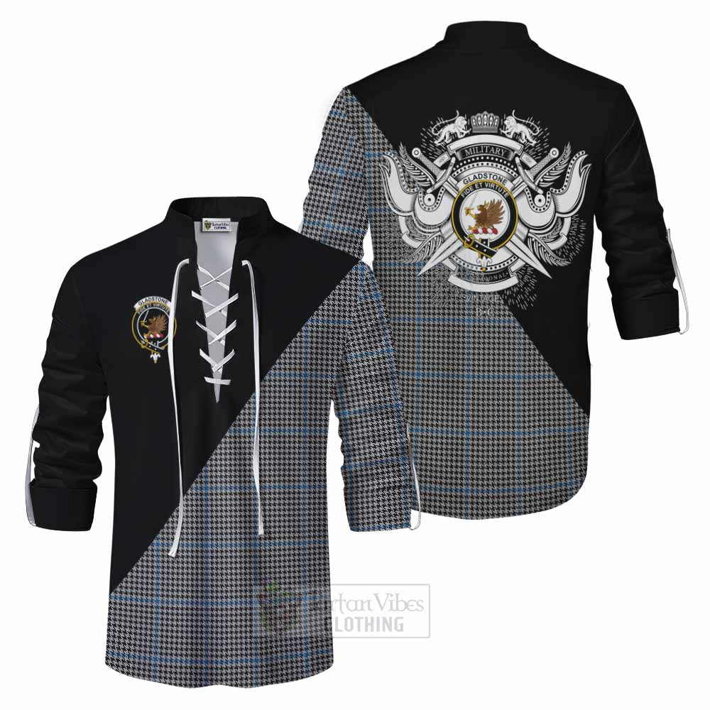 Tartan Vibes Clothing Gladstone (Gladstanes) Tartan Ghillie Kilt Shirt with Family Crest and Military Logo Style