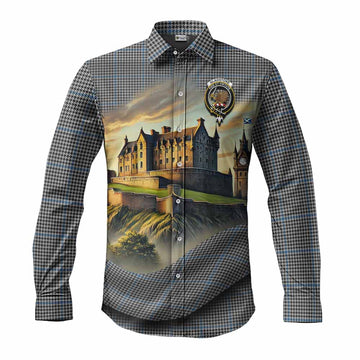 Gladstone (Gladstanes) Tartan Family Crest Long Sleeve Button Shirt with Scottish Ancient Castle Style Men's Shirt S - Tartan Vibes Clothing