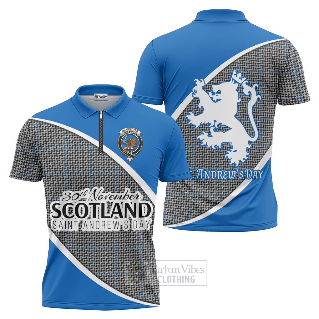 Tartan Vibes Clothing Gladstone (Gladstanes) Family Crest Tartan Zipper Polo Shirt Celebrate Saint Andrew's Day in Style