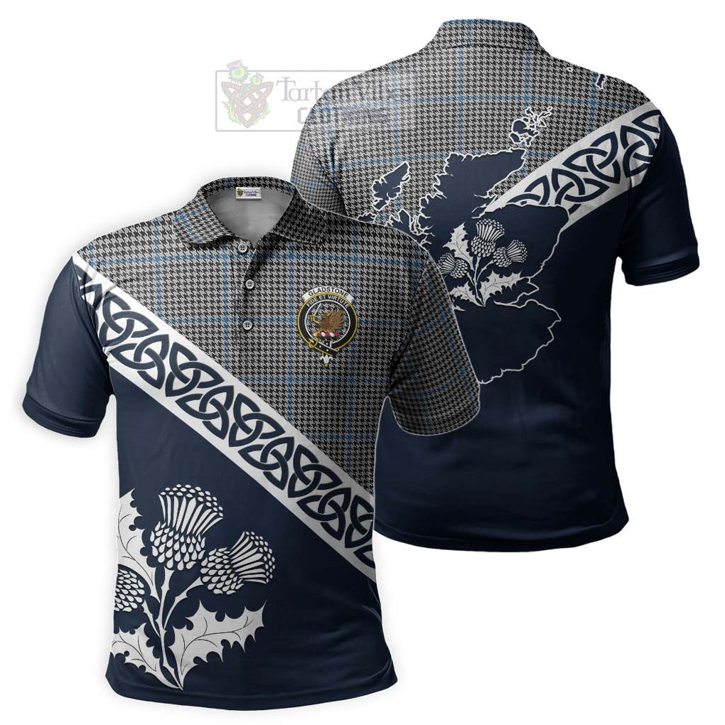 Gladstone (Gladstanes) Tartan Polo Shirt Featuring Thistle and Scotland Map