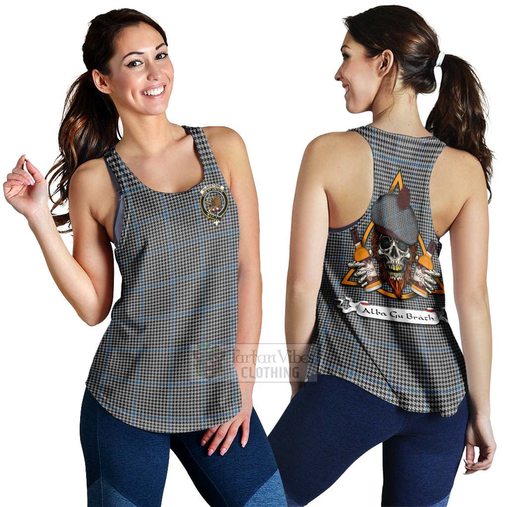 Tartan Vibes Clothing Gladstone (Gladstanes) Tartan Women's Racerback Tanks with Family Crest and Bearded Skull Holding Bottles of Whiskey