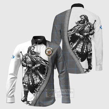 Gladstone (Gladstanes) Tartan Clan Crest Long Sleeve Button Shirt with Highlander Warrior Celtic Style