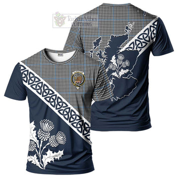 Gladstone (Gladstanes) Tartan T-Shirt Featuring Thistle and Scotland Map