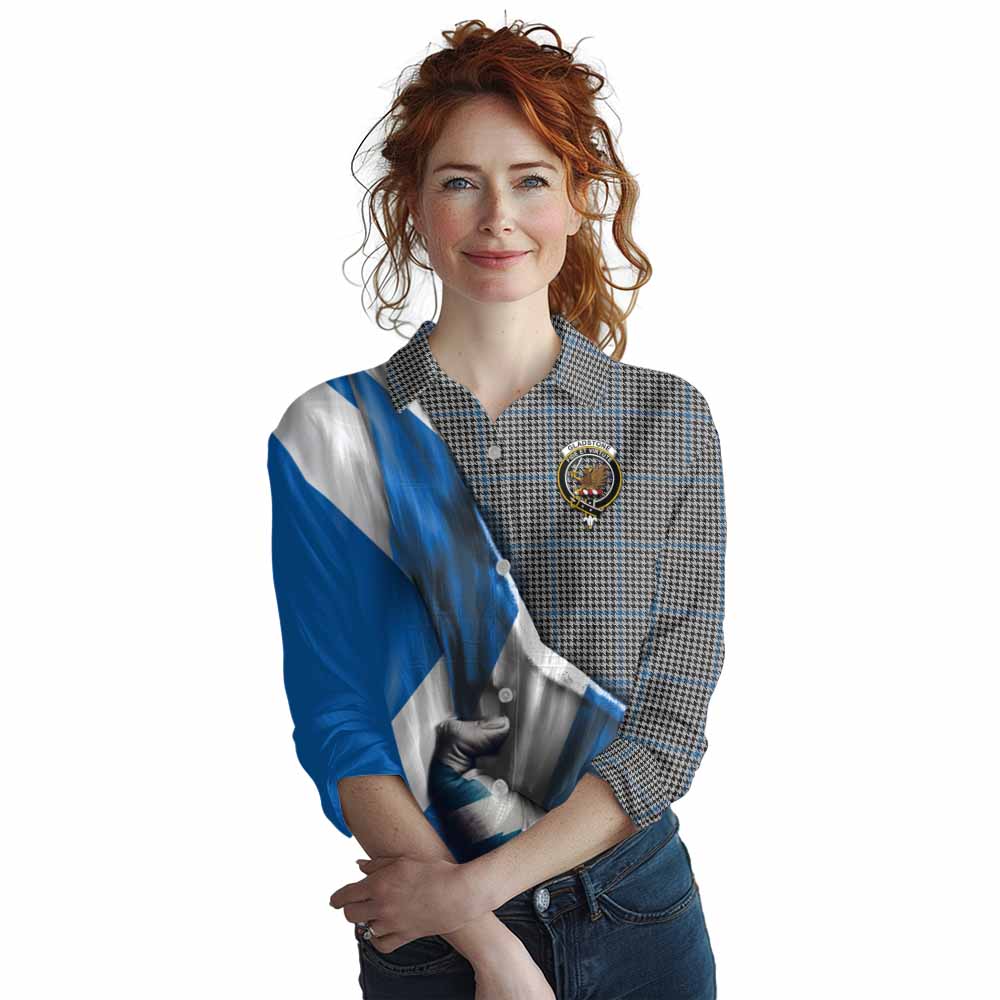 Tartan Vibes Clothing Gladstone (Gladstanes) Tartan Women's Casual Shirt with Family Crest Scotland Patriotic Style