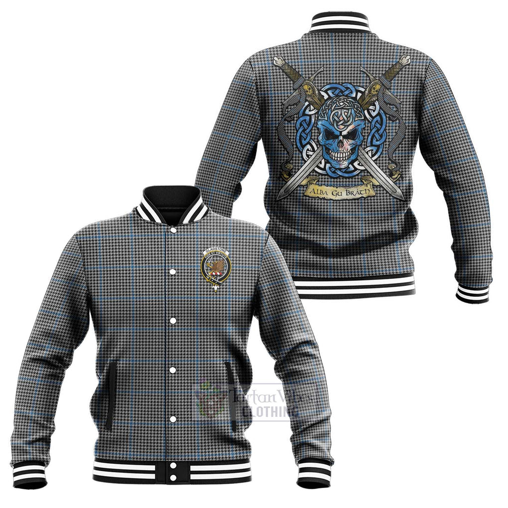 Tartan Vibes Clothing Gladstone (Gladstanes) Tartan Baseball Jacket with Family Crest Celtic Skull Style