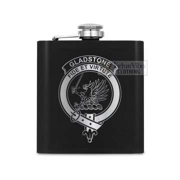 Gladstone (Gladstanes) Crest Hip Flask Set 7oz Black Stainless Steel with A Gift Box