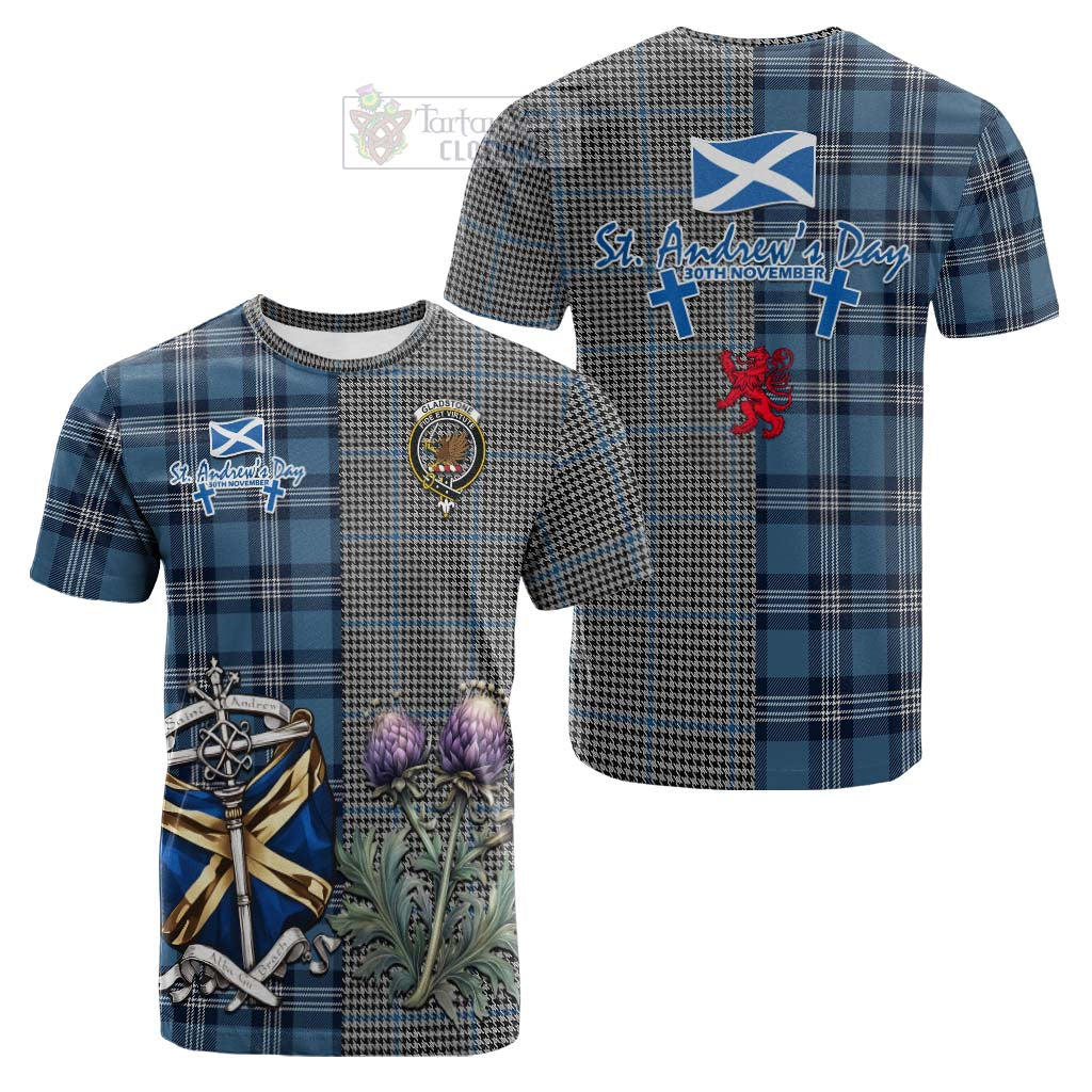 Tartan Vibes Clothing Gladstone (Gladstanes) Tartan Cotton T-shirt Happy St. Andrew's Day Half Tartan Style