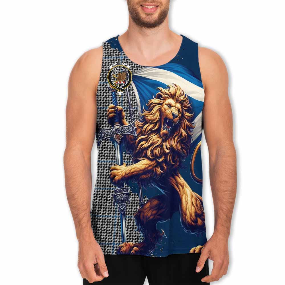 Tartan Vibes Clothing Gladstone (Gladstanes) Tartan Family Crest Men's Tank Top with Scottish Majestic Lion