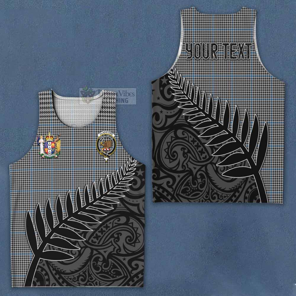 Tartan Vibes Clothing Gladstone (Gladstanes) Crest Tartan Men's Tank Top with New Zealand Silver Fern Half Style