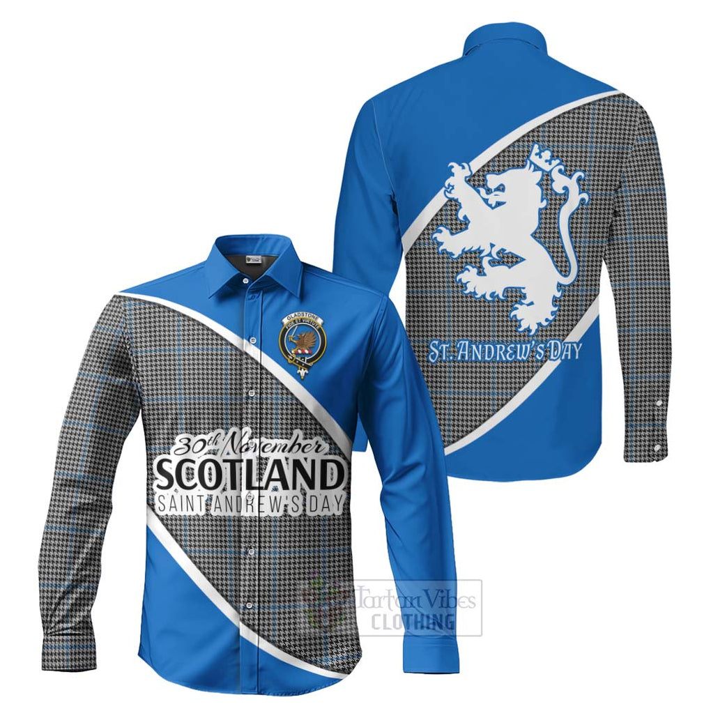 Tartan Vibes Clothing Gladstone (Gladstanes) Family Crest Tartan Long Sleeve Button Shirt Celebrate Saint Andrew's Day in Style