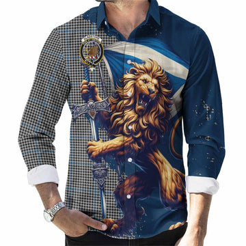 Gladstone (Gladstanes) Tartan Family Crest Long Sleeve Button Shirt with Scottish Majestic Lion