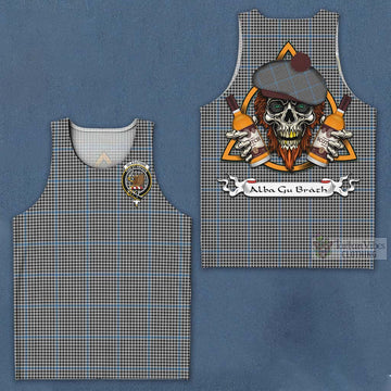 Gladstone (Gladstanes) Tartan Men's Tank Top with Family Crest and Bearded Skull Holding Bottles of Whiskey