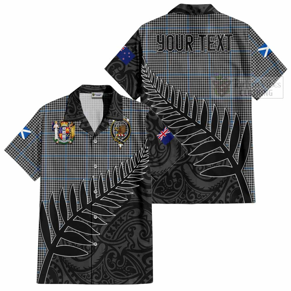 Tartan Vibes Clothing Gladstone (Gladstanes) Crest Tartan Short Sleeve Button Shirt with New Zealand Silver Fern Half Style