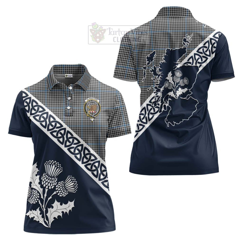 Tartan Vibes Clothing Gladstone (Gladstanes) Tartan Women's Polo Shirt Featuring Thistle and Scotland Map