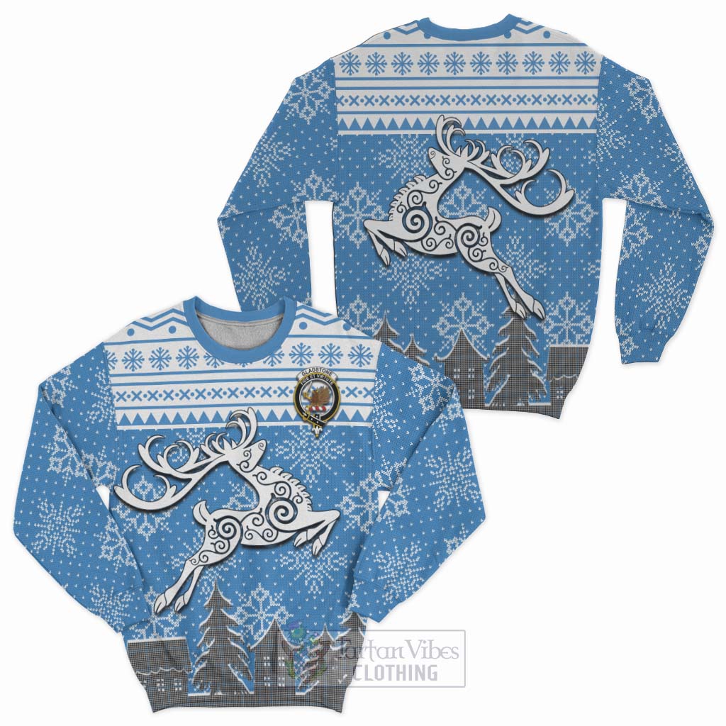 Tartan Vibes Clothing Gladstone (Gladstanes) Clan Christmas Sweatshirt Celtic Reindeer Style