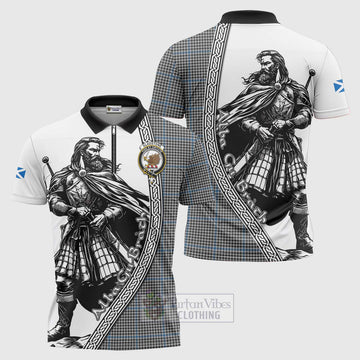 Gladstone (Gladstanes) Tartan Clan Crest Zipper Polo Shirt with Highlander Warrior Celtic Style