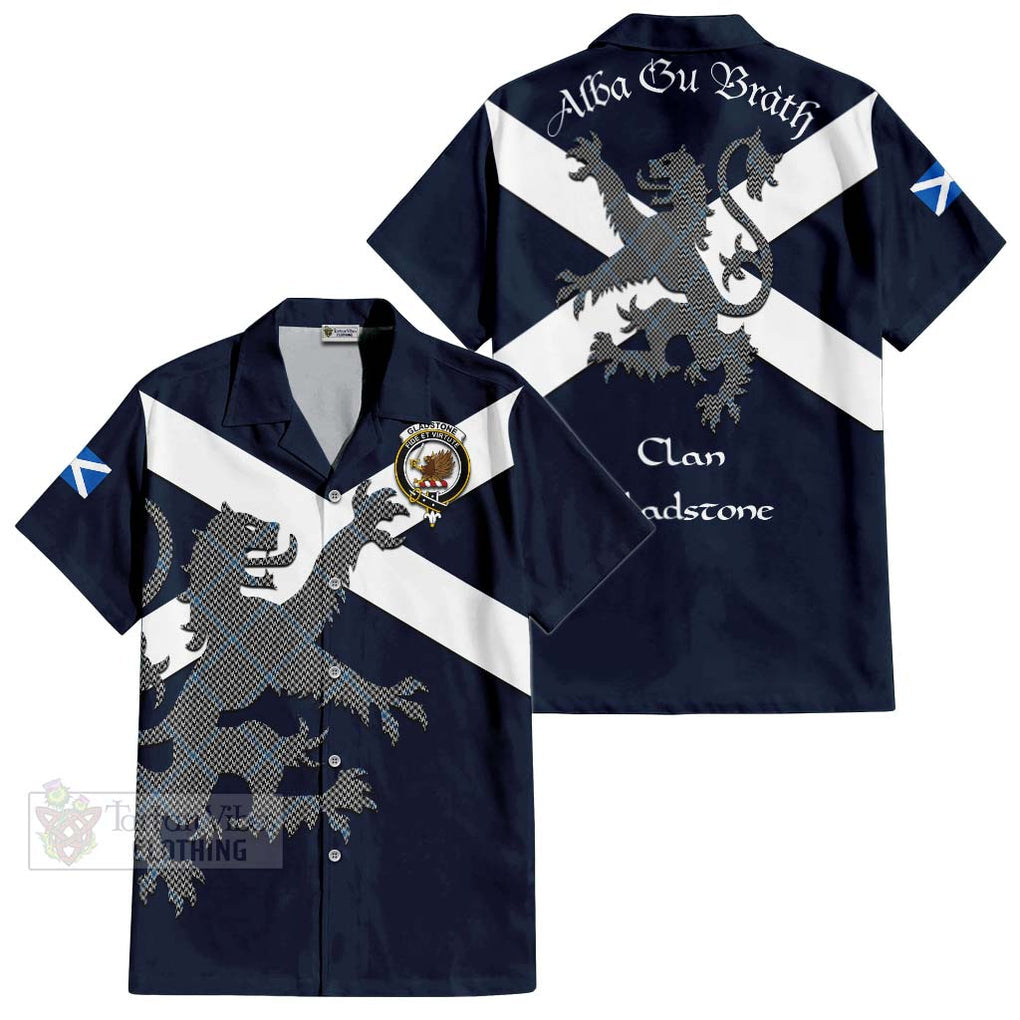 Tartan Vibes Clothing Gladstone (Gladstanes) Tartan Lion Rampant Short Sleeve Button Shirt – Proudly Display Your Heritage with Alba Gu Brath and Clan Name