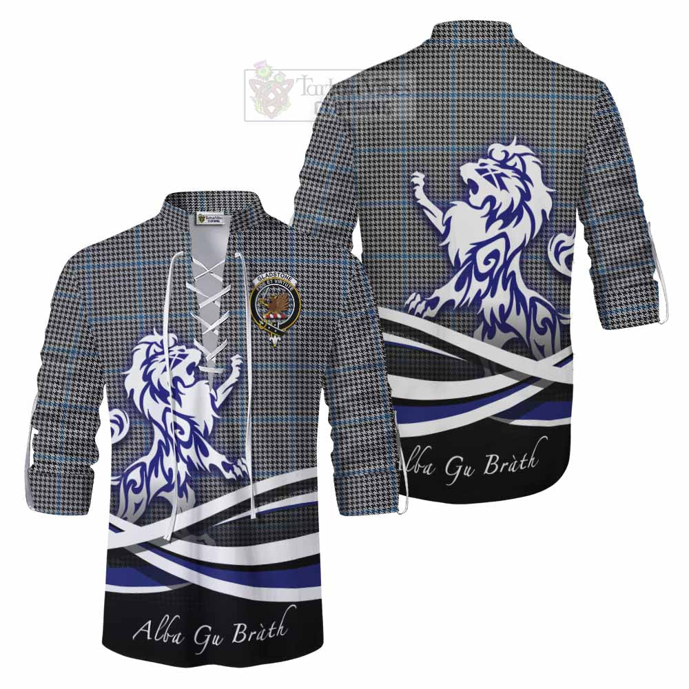 Tartan Vibes Clothing Gladstone (Gladstanes) Tartan Ghillie Kilt Shirt with Alba Gu Brath Regal Lion Emblem