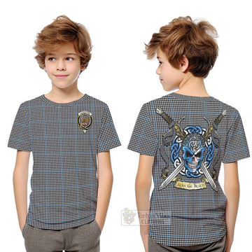 Gladstone (Gladstanes) Tartan Kid T-Shirt with Family Crest Celtic Skull Style