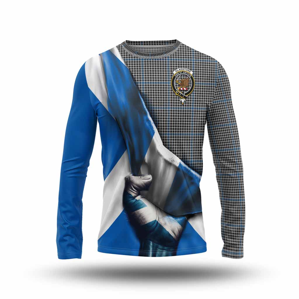 Tartan Vibes Clothing Gladstone (Gladstanes) Tartan Long Sleeve T-Shirt with Family Crest Scotland Patriotic Style