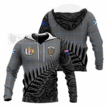 Gladstone (Gladstanes) Crest Tartan Knitted Hoodie with New Zealand Silver Fern Half Style