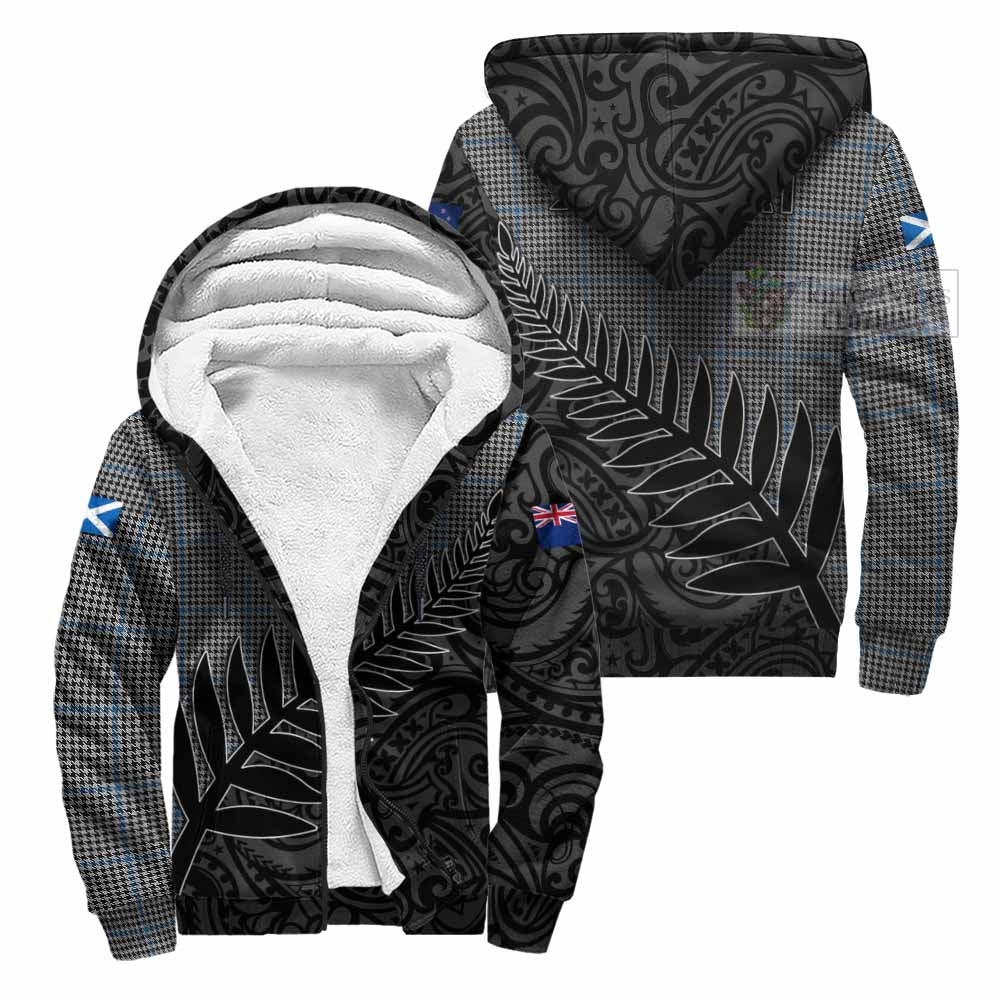 Tartan Vibes Clothing Gladstone (Gladstanes) Crest Tartan Sherpa Hoodie with New Zealand Silver Fern Half Style