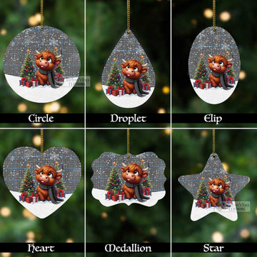 Gladstone (Gladstanes) Tartan Christmas Aluminium Ornament with Adorable Highland Coo