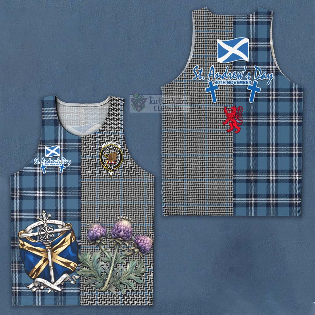 Tartan Vibes Clothing Gladstone (Gladstanes) Tartan Men's Tank Top Happy St. Andrew's Day Half Tartan Style