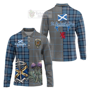 Gladstone (Gladstanes) Tartan Long Sleeve Polo Shirt Happy St. Andrew's Day Half Tartan Style