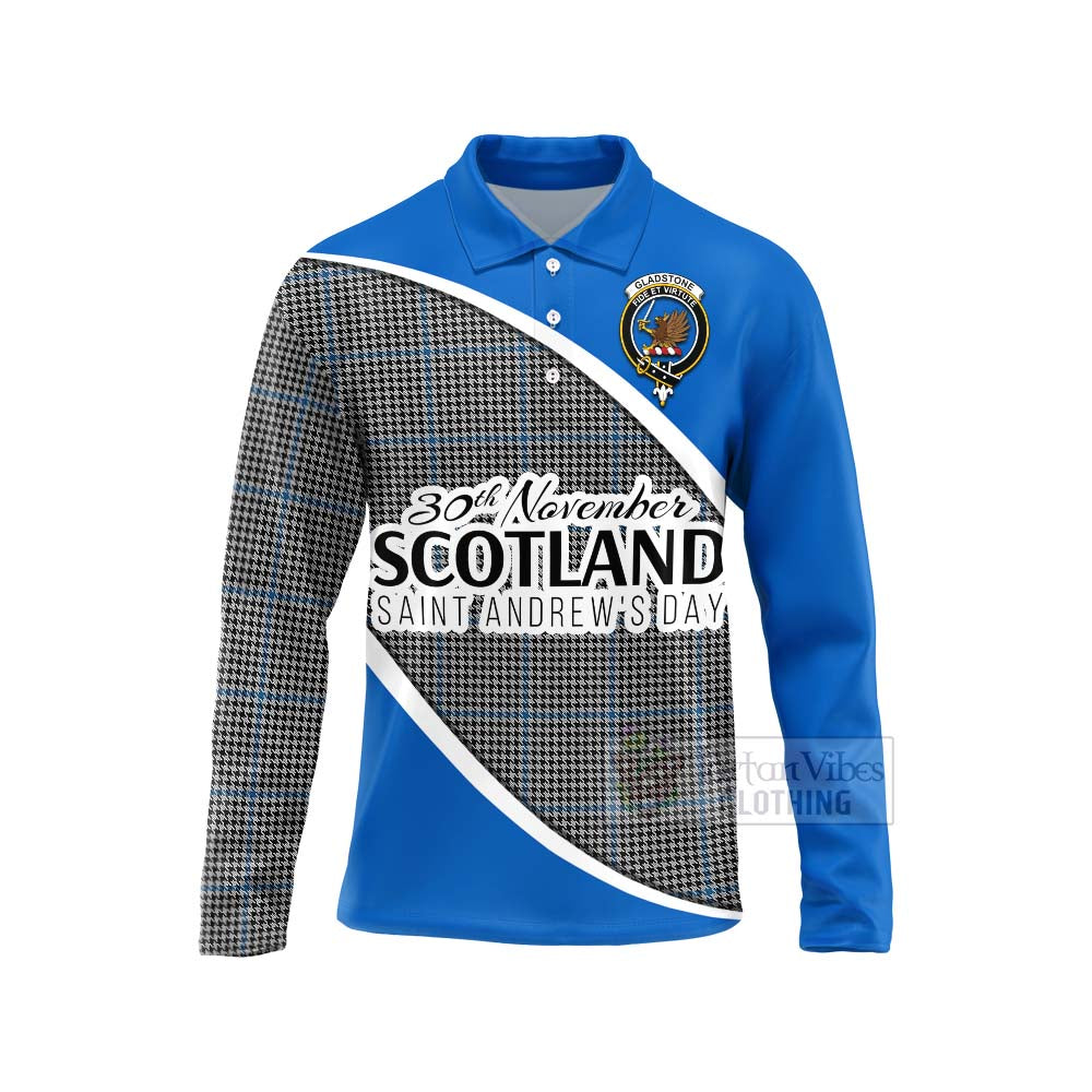 Tartan Vibes Clothing Gladstone (Gladstanes) Family Crest Tartan Long Sleeve Polo Shirt Celebrate Saint Andrew's Day in Style