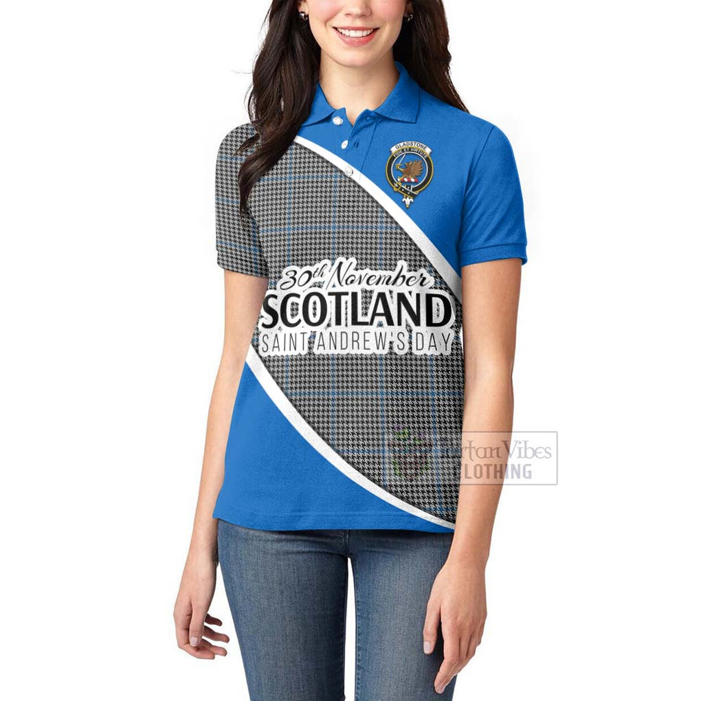 Tartan Vibes Clothing Gladstone (Gladstanes) Family Crest Tartan Women's Polo Shirt Celebrate Saint Andrew's Day in Style