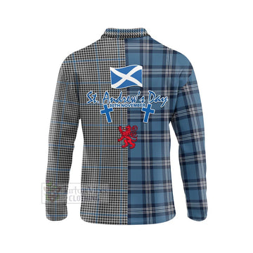 Gladstone (Gladstanes) Tartan Long Sleeve Polo Shirt Happy St. Andrew's Day Half Tartan Style