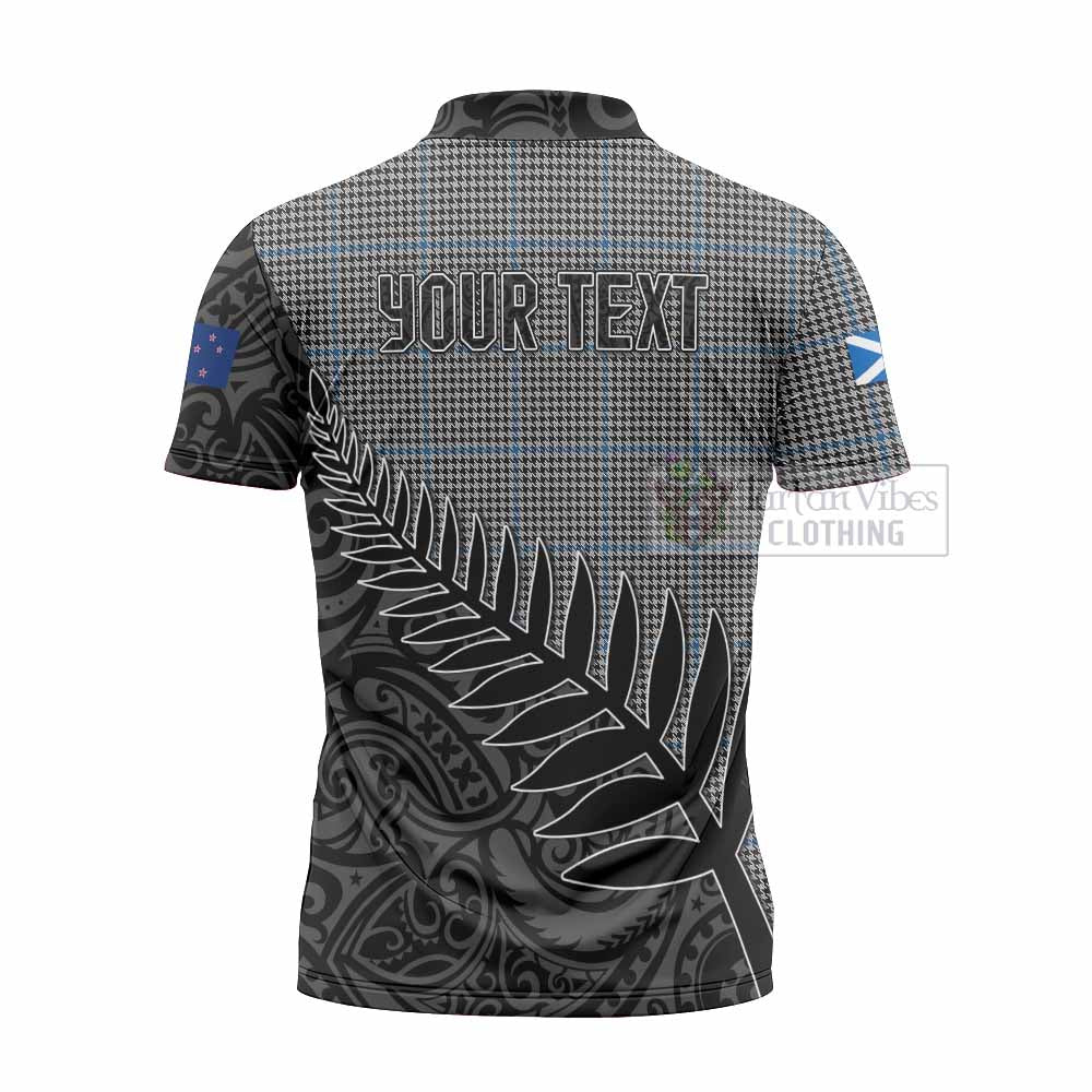 Tartan Vibes Clothing Gladstone (Gladstanes) Crest Tartan Zipper Polo Shirt with New Zealand Silver Fern Half Style