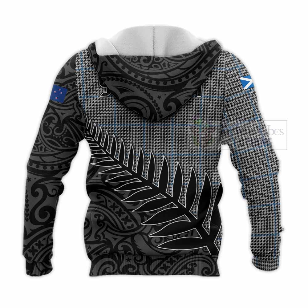 Tartan Vibes Clothing Gladstone (Gladstanes) Crest Tartan Knitted Hoodie with New Zealand Silver Fern Half Style