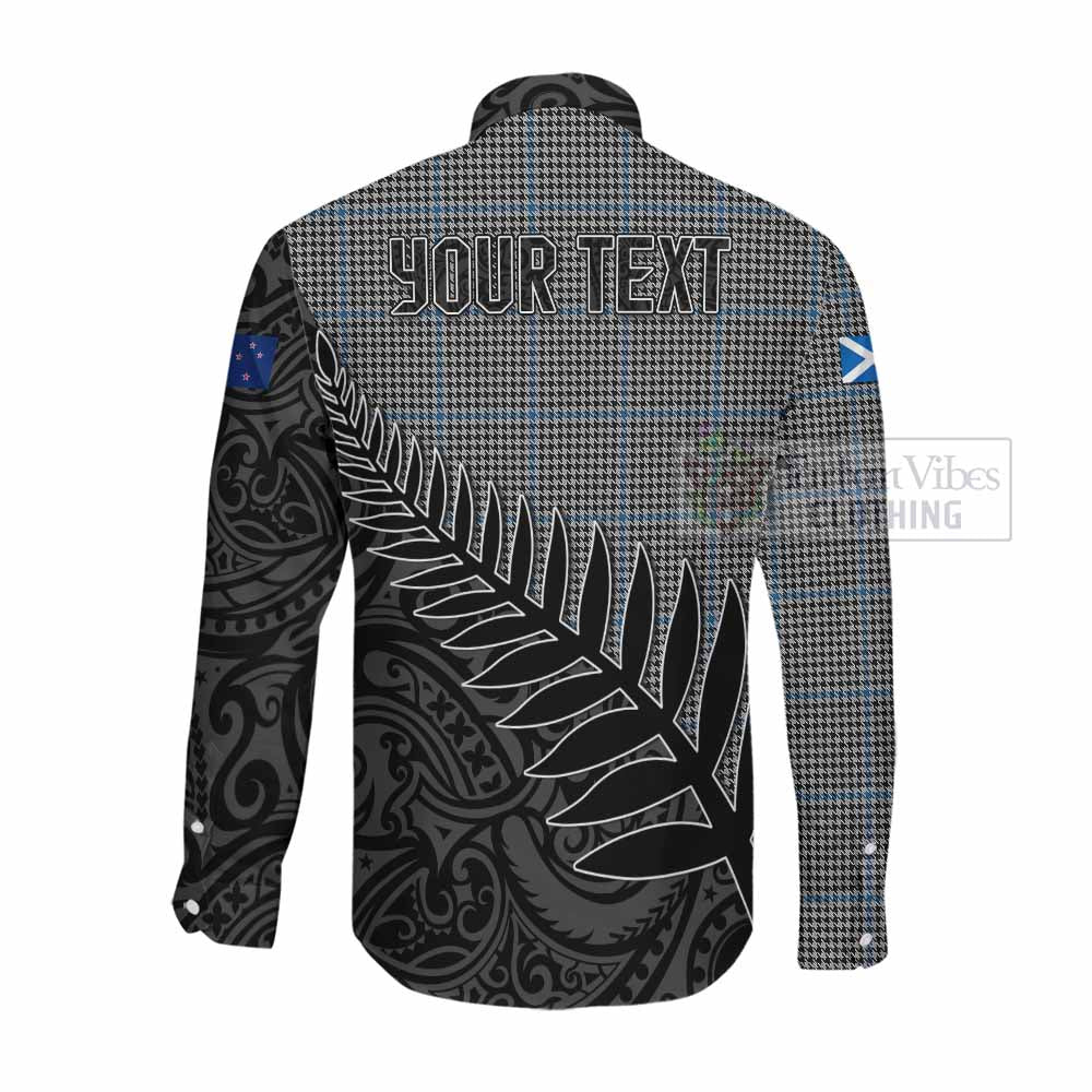 Tartan Vibes Clothing Gladstone (Gladstanes) Crest Tartan Long Sleeve Button Shirt with New Zealand Silver Fern Half Style